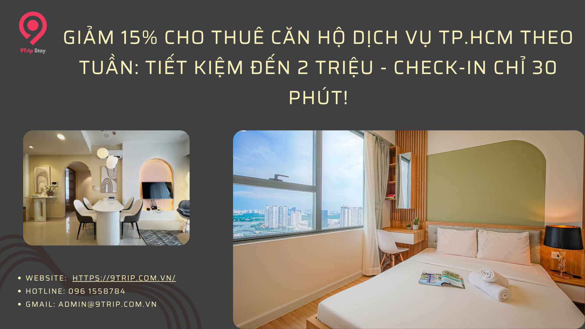 Giảm 15% cho thuê căn hộ dịch vụ TP.HCM theo tuần: Tiết kiệm đến 2 triệu – Check-in chỉ 30 phút!