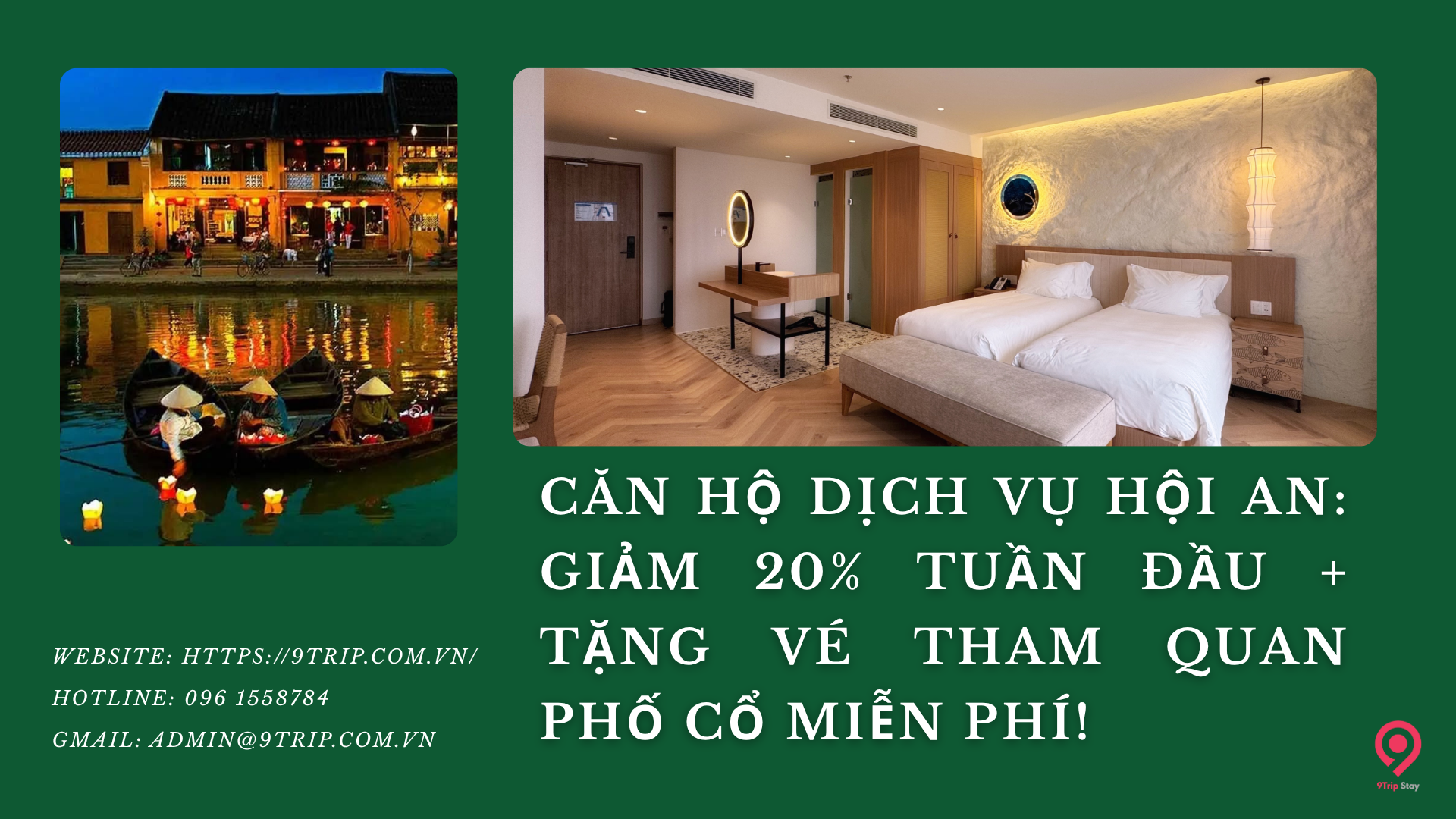 Cho thuê căn hộ dịch vụ Hội An: Giảm 20% tuần đầu + Tặng vé tham quan Phố Cổ MIỄN PHÍ!